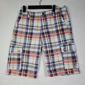 Carbon 2 Cobalt Men's 30 Blue Red, and Yellow Plaid Shorts, Cotton Blend Pockets